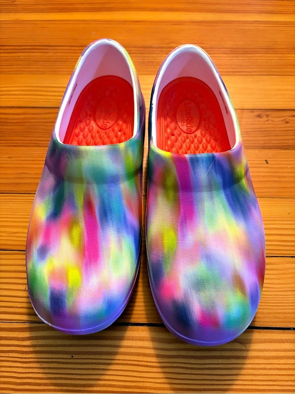 Crocs On-The-Clock LiteRide Work Clog Tie-Dye Purple & Multicolor US 7